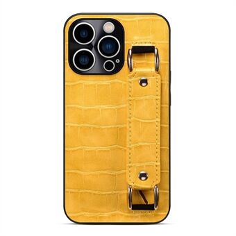 For iPhone 13 Pro  DW PU Leather Coated TPU Case Crocodile Texture Hand Strap Kickstand Card Holder Slot Cover