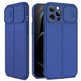 For iPhone 13 Pro  Litchi Texture Anti-fingerprint Slide Camera Cover PC+TPU Cell Phone Case