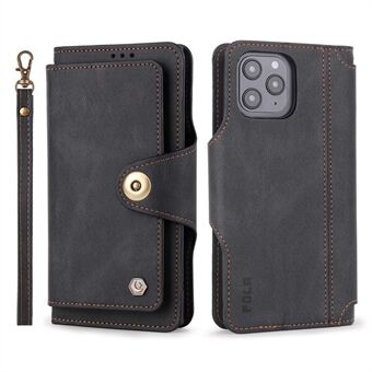 POLA for iPhone 13 Pro  010 9 Card Slots PU Leather Phone Case with Wallet Stand and Wrist Strap Buckle Closure Cover