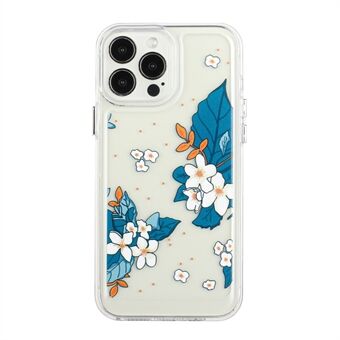 Flower Series for iPhone 13 Pro  Electroplated Metal Buttons Flower Pattern Printed 2mm Thickened Anti-fall Acrylic+TPU Phone Case