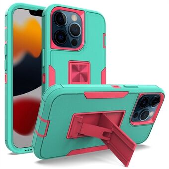For iPhone 13 Pro  Shockproof PC + TPU Hybrid Phone Cover with Integrated Kickstand Car Mount Metal Sheet Case