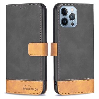 BINFEN COLOR BF Leather Case Series-7 Style 11 PU Leather Shell for iPhone 13 Pro , Anti-Shock Dual-Color Splicing Leather Wallet Stand Case