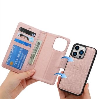 DOLISMA For iPhone 13 Pro  Litchi Texture Wallet Stand Leather Phone Cover Detachable Leather Coated TPU Case