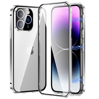 För iPhone 13 Pro 6,1 tum säkerhetsspänne Edge telefonfodral Metallram + dubbla sidor Transparent magnetiskt adsorptionsskydd av härdat glas