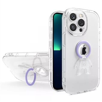 För iPhone 13 Pro  Spaceman Design Drop Resistant Transparent TPU-telefonfodral med PC- Ring Kickstand