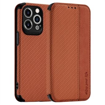 För iPhone 13 Pro  Carbon Fiber Texture Plånbok Telefonfodral PU Läder Sugkoppsskydd