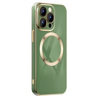 För iPhone 13 Pro  TPU-telefonfodral Galvanisering Gold Edge Anti-fall Mobiltelefonskydd Stöd för trådlös magnetisk laddning