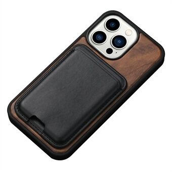 Träfodral för iPhone 13 Pro 6,1 tums skyddande träfodral TPU Edge Stötsäkert telefonfodral med avtagbar magnetisk korthållare
