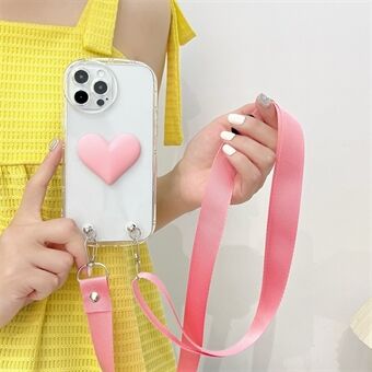 JSM för iPhone 13 Pro  3D hjärtformad dekor telefonfodral Dropsäkert mjukt TPU-fodral med axelrem
