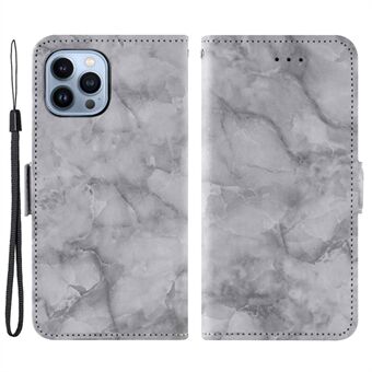 För iPhone 13 Pro  horisontellt Stand skal, marmormönster Dubbla magnetlås PU-läder Flip-plånboksfodral - grå