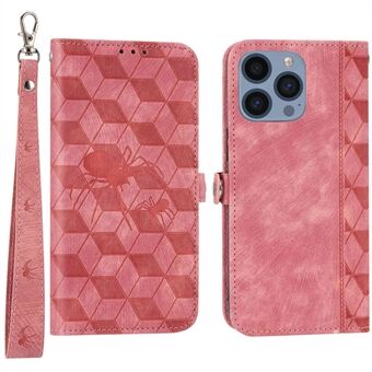För iPhone 13 Pro 6,1 tums skyddande telefonfodral i PU-läder med tryckt Stand Rhombus Flip plånboksfodral med rem