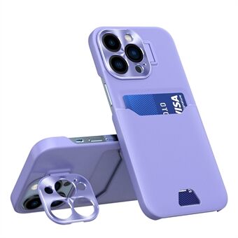 För iPhone 13 Pro 6,1 tums kortplatsdesign Fallförebyggande telefon bakstycke PU-läder+PC-fodral med metalllinsram Stativ