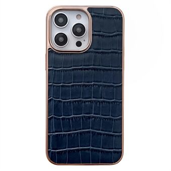 För iPhone 13 Pro 6,1 tum Crocodile Texture Nano galvanisering Telefonskydd Äkta läderbelagd TPU Skyddsfodral - Blå