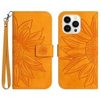 Anti- Scratch Flip-telefonfodral för iPhone 13 Pro 6,1 tum, HT04-märkt solros vikbart Stand PU-läder Magnetiskt plånboksfodral med skinnkontakt med rem