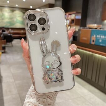 För iPhone 13 Pro 6,1 tum Quicksand Cute Rabbit TPU-skal Elektroplering Transparent telefonfodral med linsfilm av härdat glas