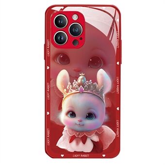 För iPhone 13 Pro 6,1 tums telefonfodral härdat glas TPU Anti-blekning Princess Rabbit Mönster Utskrift Telefonskydd Bakskal