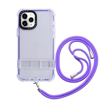 För iPhone 13 Pro 6,1 tums genomskinligt telefonfodral Kickstand TPU + PC Anti-dropp skyddsfodral med snodd