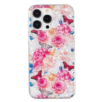 För iPhone 13 Pro 6,1 tum IMD Marble Flower Anti-Drop Slim Case Skalmönster TPU telefonskydd