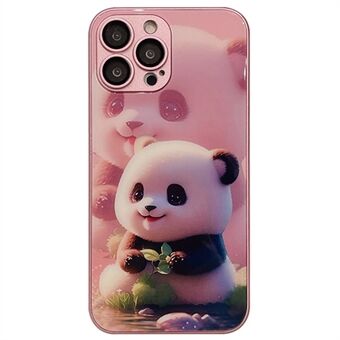 För iPhone 13 Pro Cute Panda Mönstertryck Härdat glas+TPU telefonfodral med linsfilm