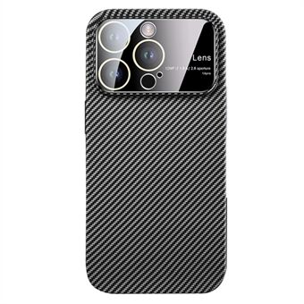 För iPhone 13 Pro 6,1 tums PC-telefonfodral Carbon Fiber Texture Telefonskal med linsglasfilm