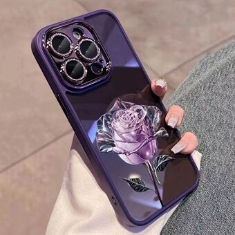 TPU-bakfodral för iPhone 13 Pro 6,1 tum Glitter Ring Rose Blomstermönster Mobiltelefonskal med linsfilm