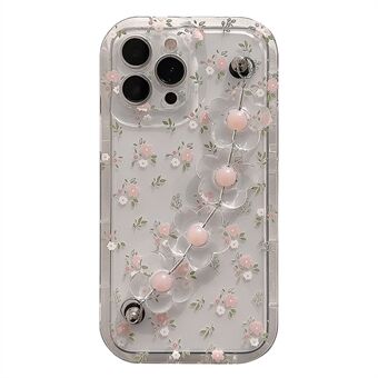 För iPhone 13 Pro Flower Pattern Klart telefonfodral Anti- Scratch TPU-skal med blomsterdekorkedja