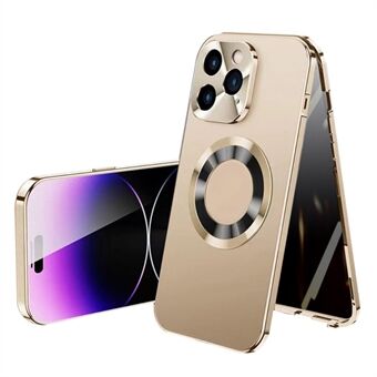 Logo View Magnetic Phone Case för iPhone 13 Pro PC+Aluminium Alloy+ Anti-peep härdat glasskydd kompatibelt med MagSafe
