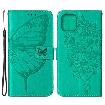 Imprint Butterfly Flower Pattern Välskyddat läderplånboksfodral med Stand för iPhone 13 mini 