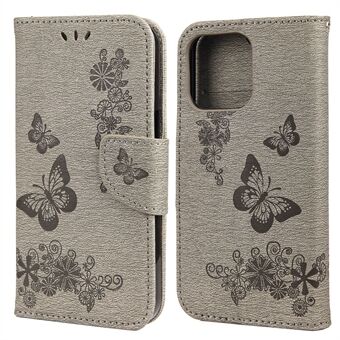 Läderplånboksfodral Imprint Butterfly Flower telefonfodral med Stand för iPhone 13 mini 
