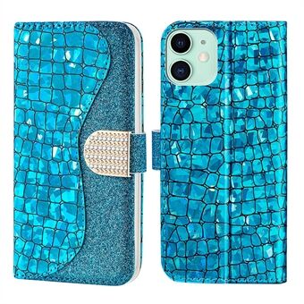 Välskyddat Crocodile Texture Glittrande Powder Splicing Läder plånboksfodral för iPhone 13 mini 