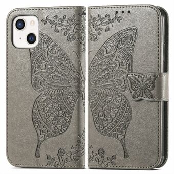 Skyddande plånboksfodral i läder med Big fjäril med remmar för iPhone 13 mini 