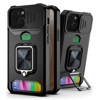 Linsskydd Design Hybrid Telefonfodral Kamera Skjutfodral Skal med korthållare för iPhone 13 mini 