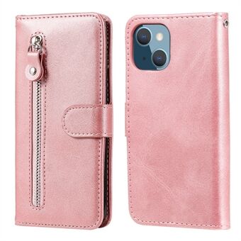 Fallbeständigt blixtlåsficka Läderplånboksskal för iPhone 13 mini - Rose Gold