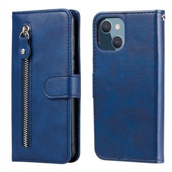 Fallbeständigt blixtlåsficka Läderplånboksskal för iPhone 13 mini - Blue
