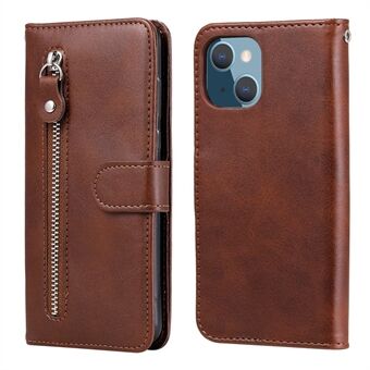 Fallbeständigt blixtlåsficka Läderplånboksskal för iPhone 13 mini - Brown