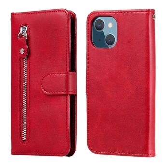 Fallbeständigt blixtlåsficka Läderplånboksskal för iPhone 13 mini - Red