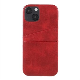 Heltäckande skyddad läderbelagd PC-baksida telefonskal med dubbla kortplatser för iPhone 13 mini - Red
