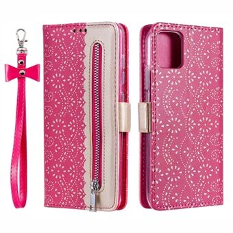 Fullt skyddande anti-fall blixtlås Plånbok Spets Läderfodral för iPhone 13 mini - Red