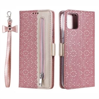 Fullt skyddande anti-fall blixtlås Plånbok Spets Läderfodral för iPhone 13 mini - Pink