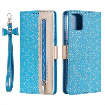 Fullt skyddande anti-fall blixtlås Plånbok Spets Läderfodral för iPhone 13 mini - Blue