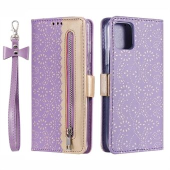 Fullt skyddande anti-fall blixtlås Plånbok Spets Läderfodral för iPhone 13 mini - Purple