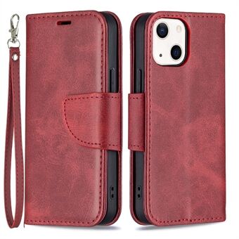 Enfärgat läderplånboksfodral Telefonskal med rem för iPhone 13 mini - Red