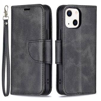 Enfärgat läderplånboksfodral Telefonskal med rem för iPhone 13 mini - Black
