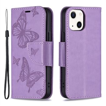 Imprint Butterfly Magnetisk stängning Stand Plånbok Telefonskalfodral med rem för iPhone 13 mini 