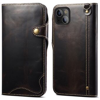 Allround skyddande plånboksfodral i äkta läder med rem för iPhone 13 mini 