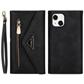 Fullständigt skydd Läder Dragkedja Plånbok Design Skin Feeling telefonfodral med Stand och rem för iPhone 13 mini - Black