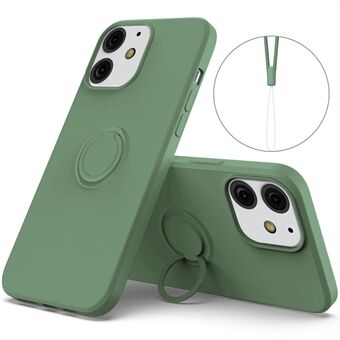 360° roterande Ring Drop-beständig Miljövänlig flytande silikontelefon Skyddsfodral Skal med praktisk rem för iPhone 13 mini - Grön