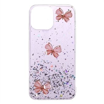 Sparkle Glitter 3D Butterfly Pattern Epoxy Mjuk TPU telefonfodral för iPhone 13 mini 