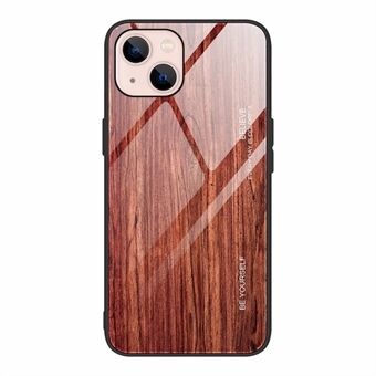 Wood Grain Design TPU + härdat glas baktill telefonfodral skal för iPhone 13 mini 