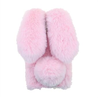 Bling Rhinestone Decor 3D Bunny Ears Soft Furry TPU Bumper Protective Skin Cover för iPhone 13 mini - Pink